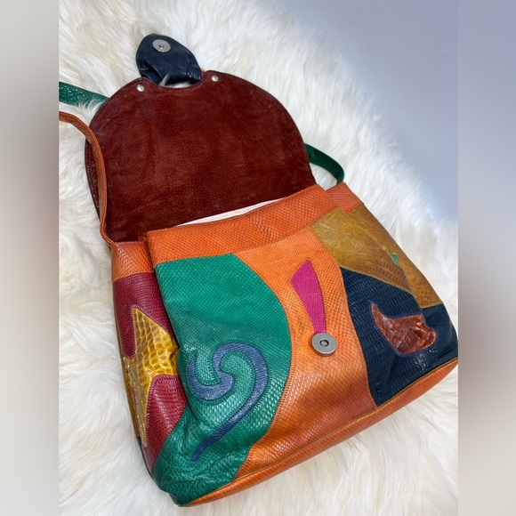 Vintage Sharif 1980s Genuine Leather and Snake Color-blockShoulder Bag - Picture 17 of 17
